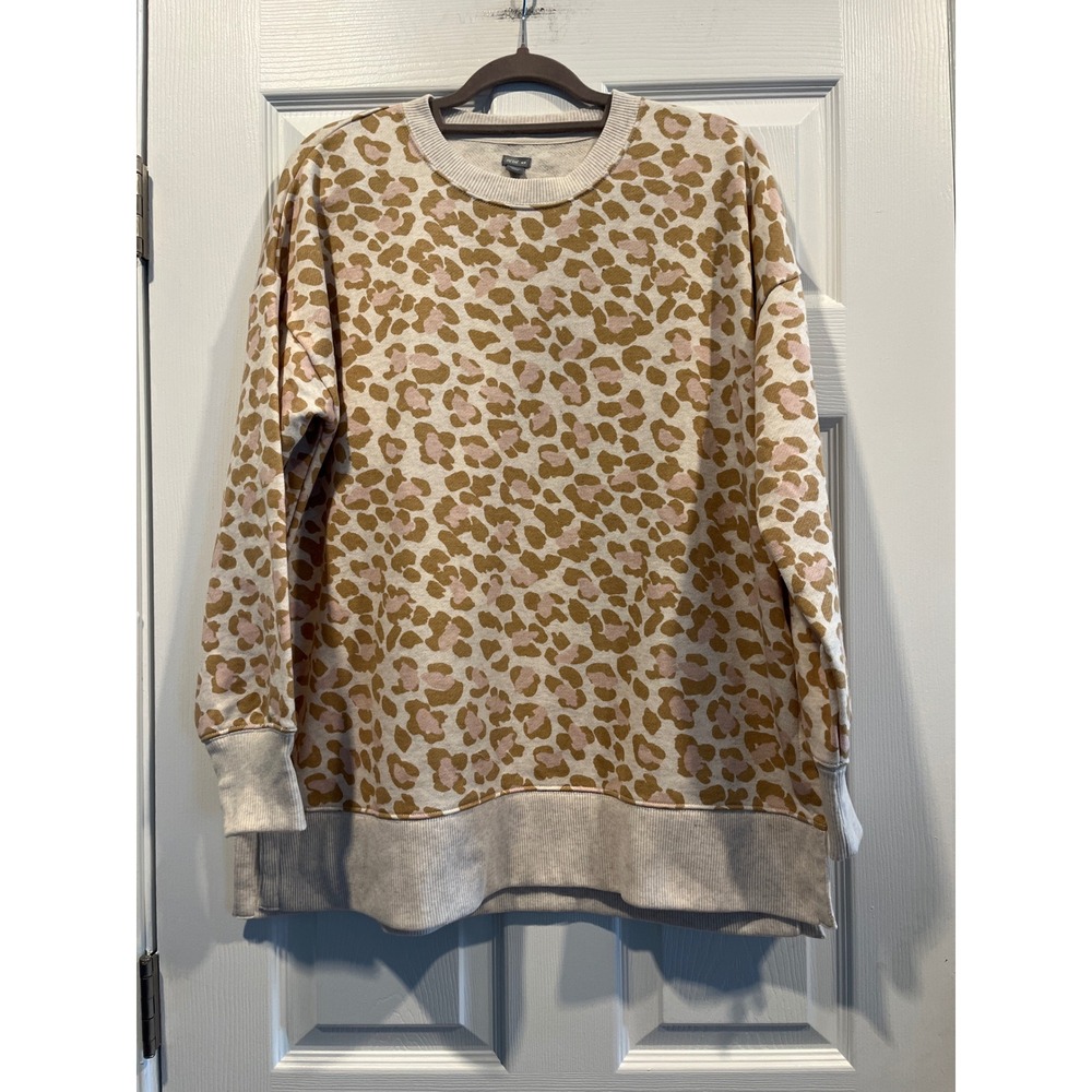 Aerie Leopard Print Crewneck Sweatshirt Oversized Tan Pink Animal Print M NWT